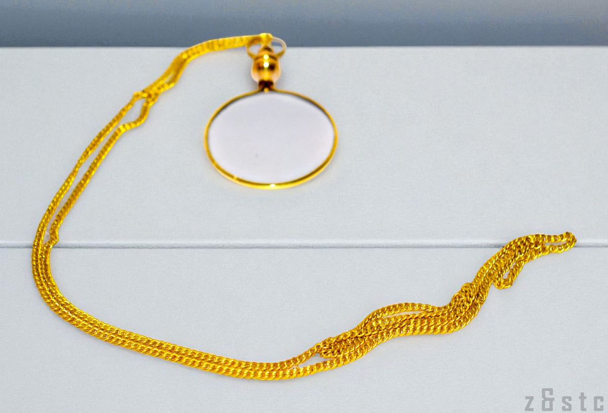 Small Magnifying Glass with Chain – Wearable Brass Loupe Pendant for Reading