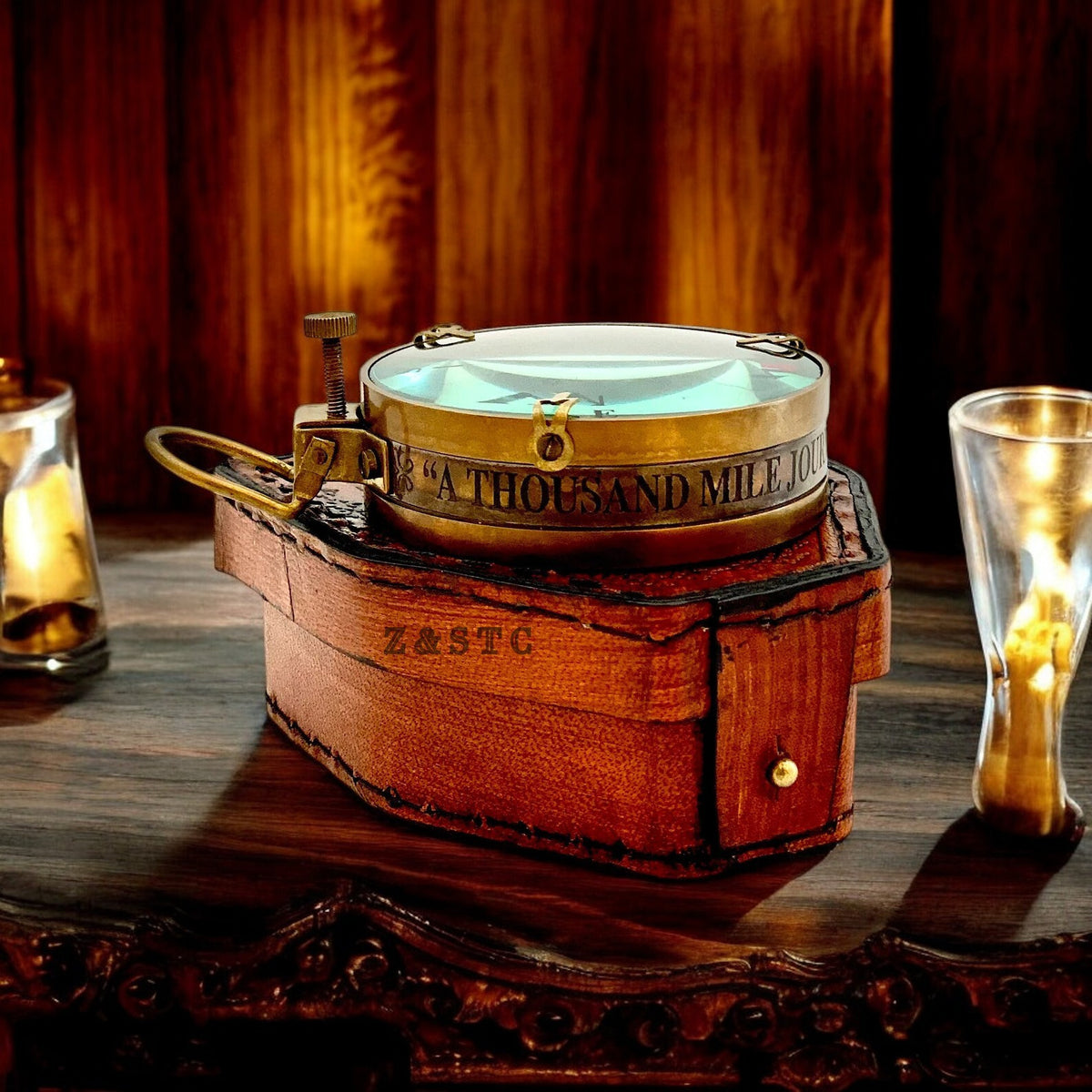 Vintage Brass Map Reader Spancer compass 3" with leather box directional gift