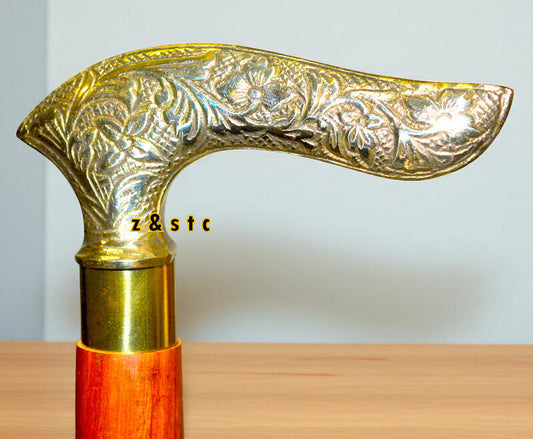 Classic Gentleman's Walking Stick – Brass & Black Wood Design