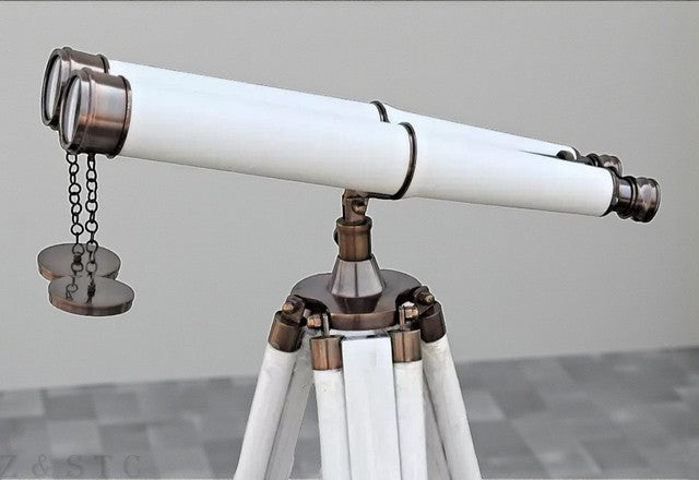 Antique-Style Brass Telescope 18" with Wooden Tripod Nautical Home Office Decor