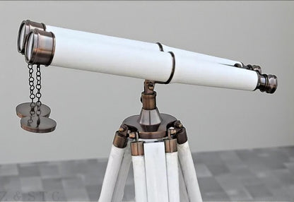 Antique-Style Brass Telescope 18" with Wooden Tripod Nautical Home Office Decor