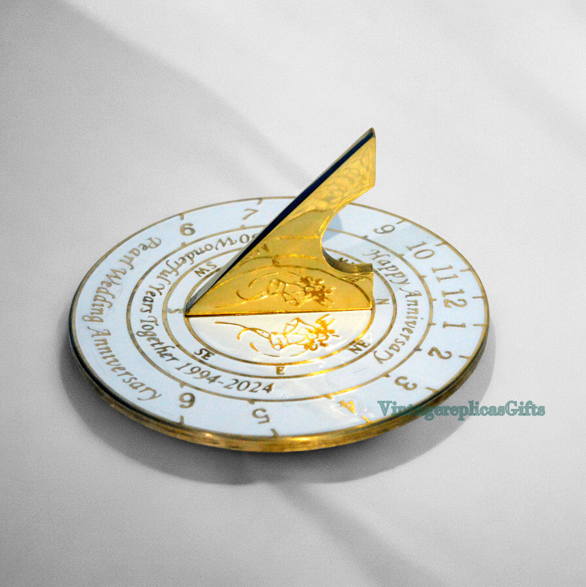Custom 30th Pearl Wedding Anniversary 6” Brass Sundial – Personalized Gift