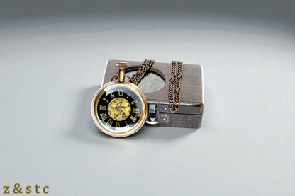Classic Brass Pocket Watch with Black Wood Box – Retro Gifting Idea
