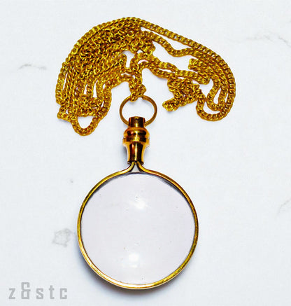 Small Magnifying Glass with Chain – Wearable Brass Loupe Pendant for Reading