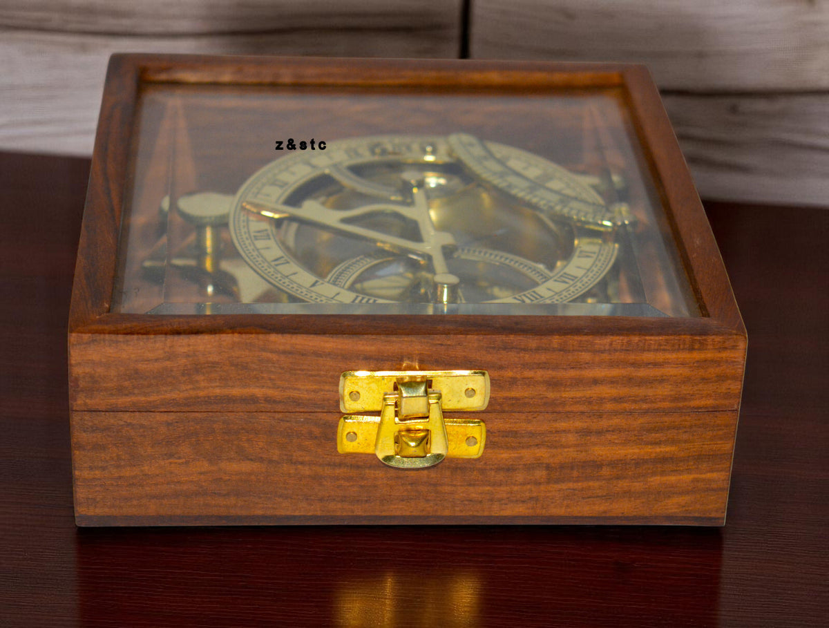 Marine Brass Compass with Wooden Display Case | Antique Nautical Gift Idea