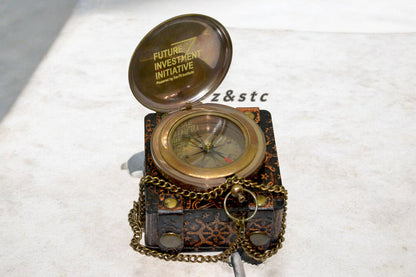Brass Pocket Compass with Handmade with leather case – Perfect Gift for Him