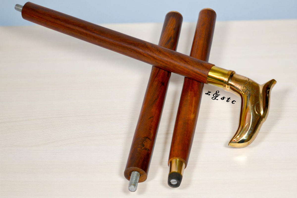 Vintage Wooden Walking Stick with Brass Eagle Handle – 36" Cane for Men