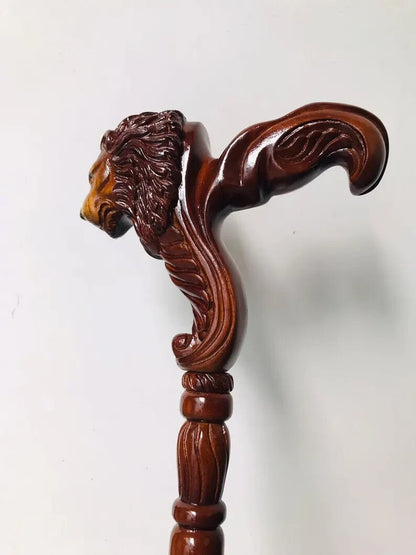 Lion Head Wooden Walking Cane | Handmade Vintage Gentleman’s Walking Stick