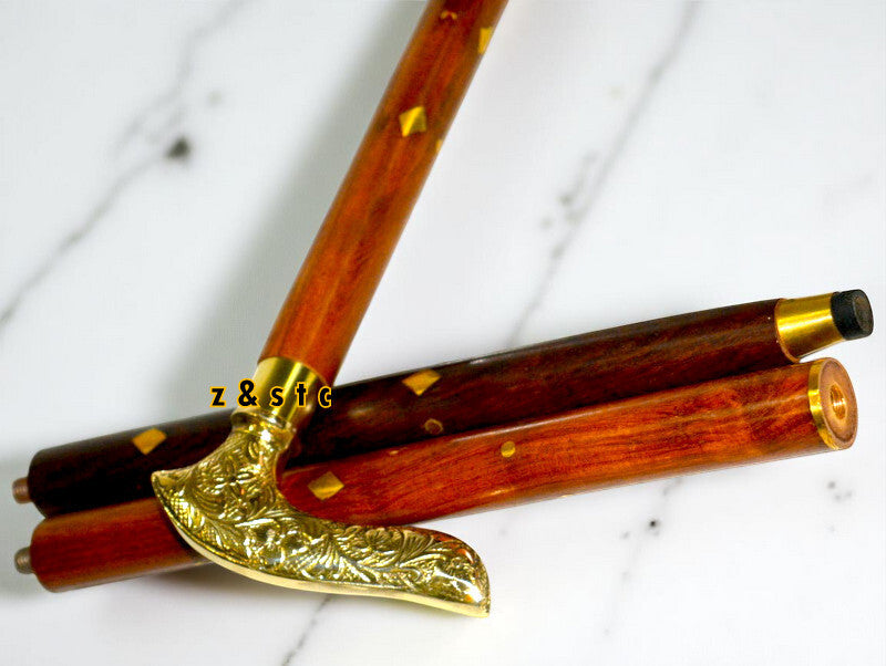 Classic Gentleman's Walking Stick – Brass & Black Wood Design