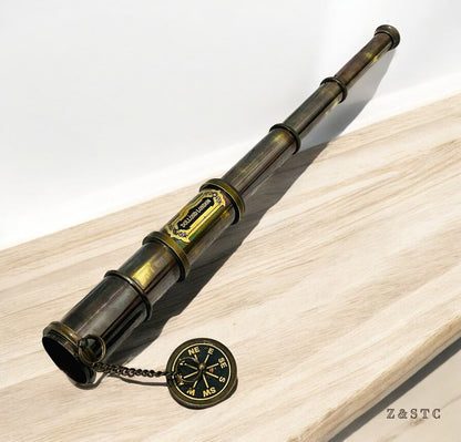 Vintage Brass 16" Telescope Spyglass Scope Nautical Maritime With Wooden Box