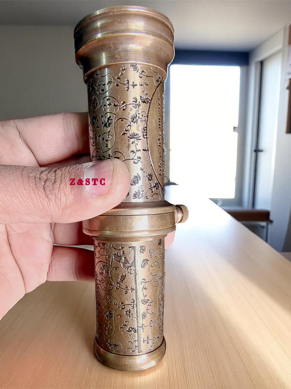 Handcrafted Brass Kaleidoscope Vintage Style Optical Toy with Antique Finish