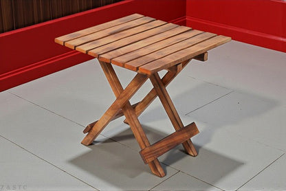 Portable Wooden Folding Table – Natural Brown Handmade Coffee/End Table 13"