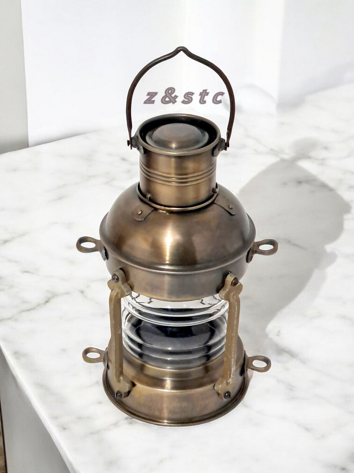 Handmade 13-Inch Nautical Lantern – Antique Brass Ship Anchor Oil Lamp