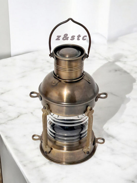 Handmade 13-Inch Nautical Lantern – Antique Brass Ship Anchor Oil Lamp