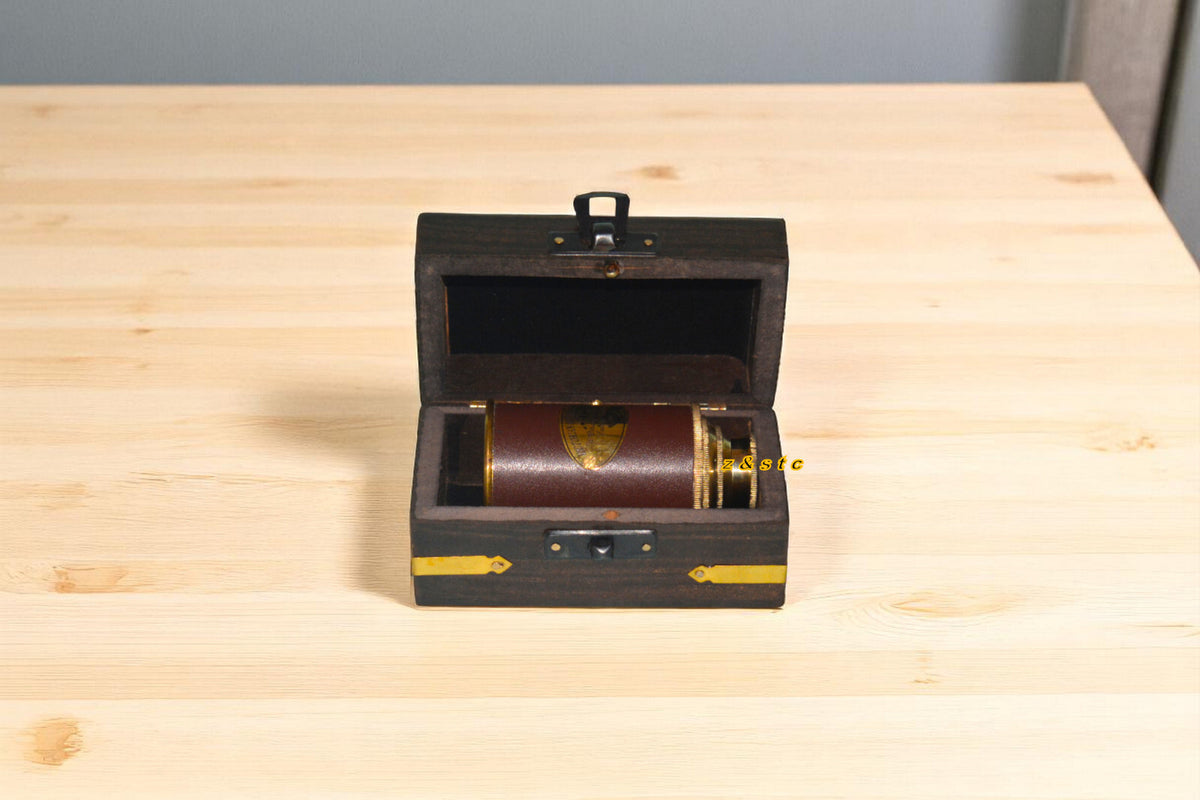 Victorian marine brass telescope with wooden box – antique nautical collectible