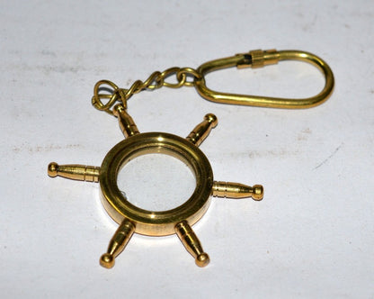 Nautical Brass Boat Wheel Keychain with Mini Magnifier Maritime Collectible Gift