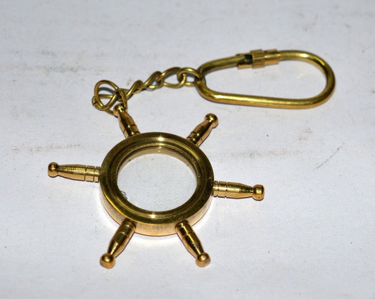 Nautical Brass Boat Wheel Keychain with Mini Magnifier Maritime Collectible Gift