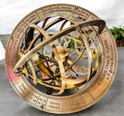 Vintage Brass 18'' Armillary Sphere Globe with Wooden Base Antique Style Gift