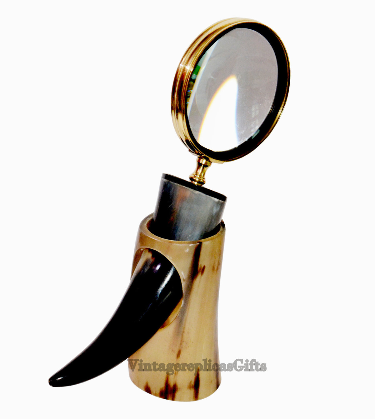 Vintage Brass Horn Handle Magnifying Glass Magnifier Desktop Accessories