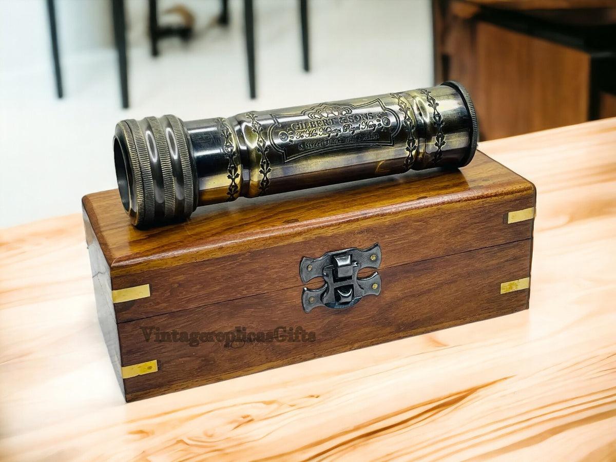 Antique Brass Kaleidoscope w/ Wood Box Custom Wedding Gift, Gift For Adults Kids