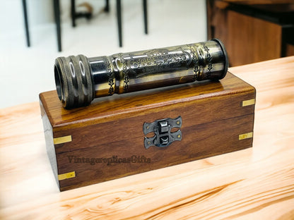 Antique Brass Kaleidoscope w/ Wood Box Custom Wedding Gift, Gift For Adults Kids