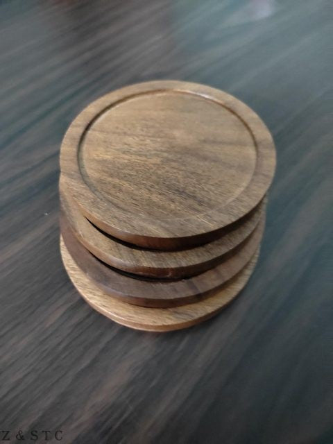 Natural Acacia Wooden Coaster Set – Rustic Drink Coasters for Coffee Tables.