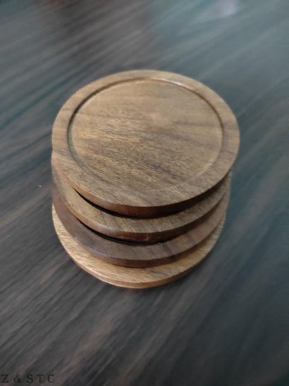 Natural Acacia Wooden Coaster Set – Rustic Drink Coasters for Coffee Tables.