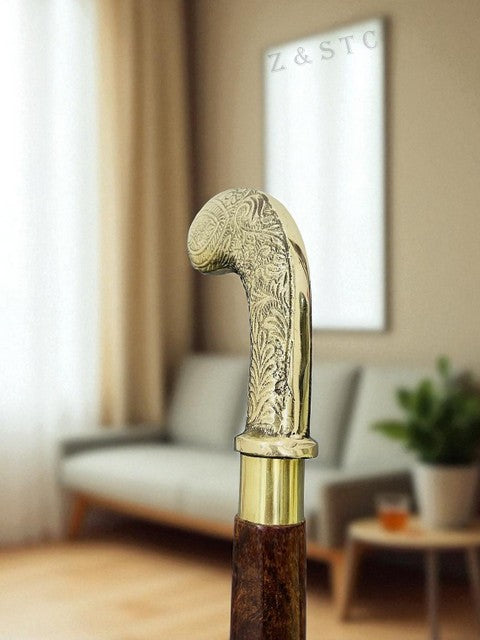 Antique vintage  Walking Stick – Brass Golf Club Handle, Wooden Shaft