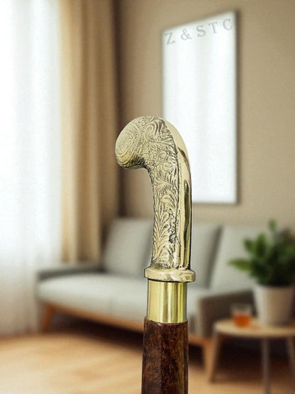 Antique vintage  Walking Stick – Brass Golf Club Handle, Wooden Shaft