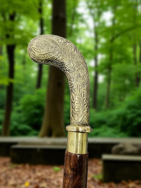 Antique vintage  Walking Stick – Brass Golf Club Handle, Wooden Shaft