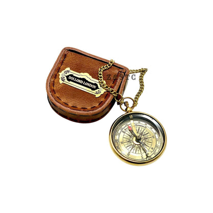 Vintage Brass Round Locket compass 2" with Leather Cover directional gift