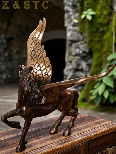 Brass Angel Horse with Wings | Antique Brown Decorative Figurine for Home decor.