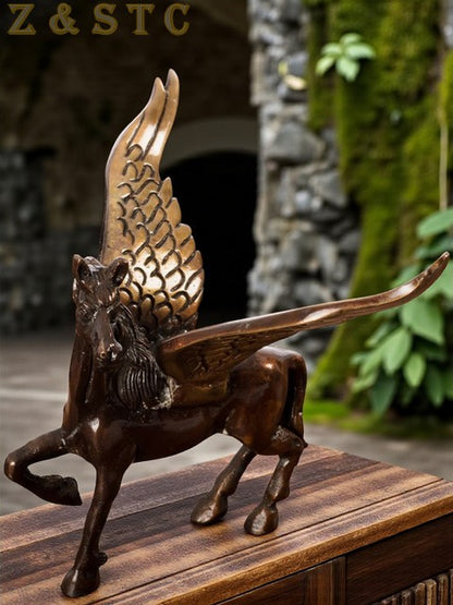 Brass Angel Horse with Wings | Antique Brown Decorative Figurine for Home decor.