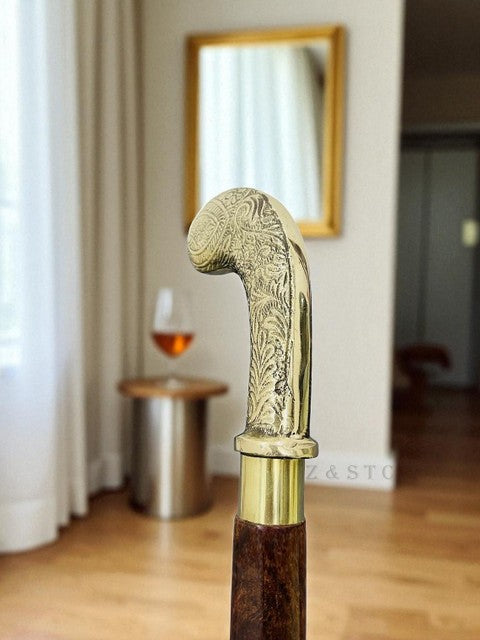 Antique vintage  Walking Stick – Brass Golf Club Handle, Wooden Shaft