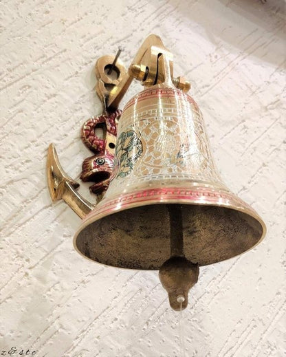 Vintage Brass Gate Entrance Bell Wall Mounted Anchor Design for Home' Temple etc