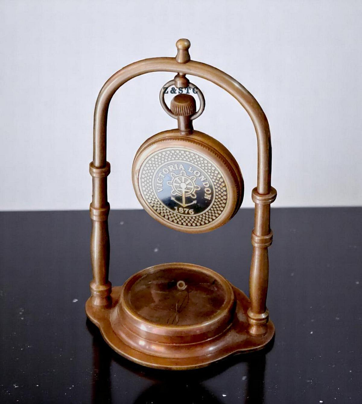 Elegant Brass Desk Clock with Compass Nautical Vintage Style, Perfect Gift