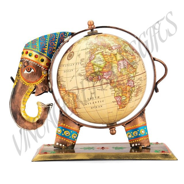 Decorative Elephant Globe Tabletop Showpiece Metal World Globe Home Office Desk