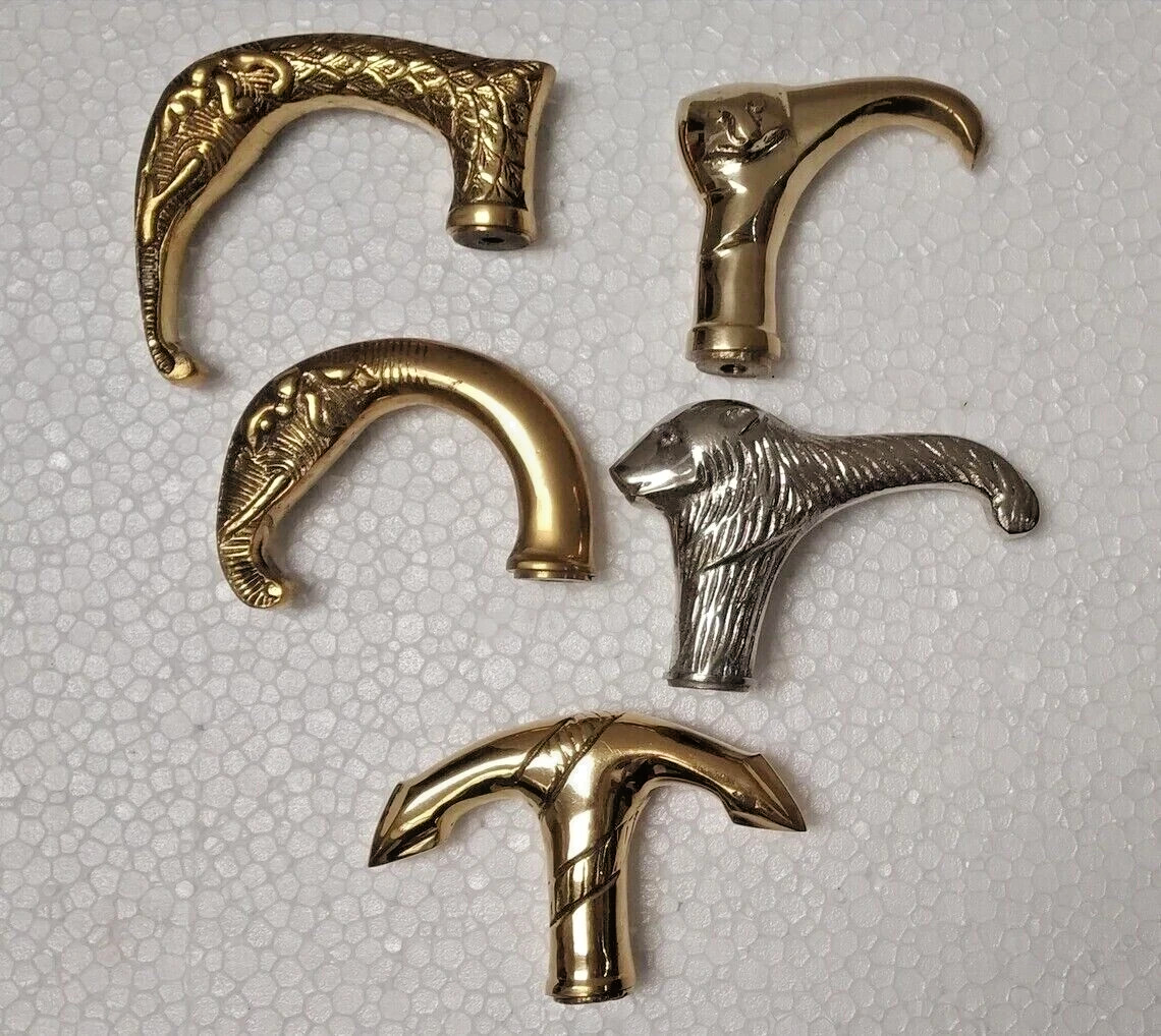 Lot of 5 Brass Walking Stick Handles – Victorian Steampunk Antique Style