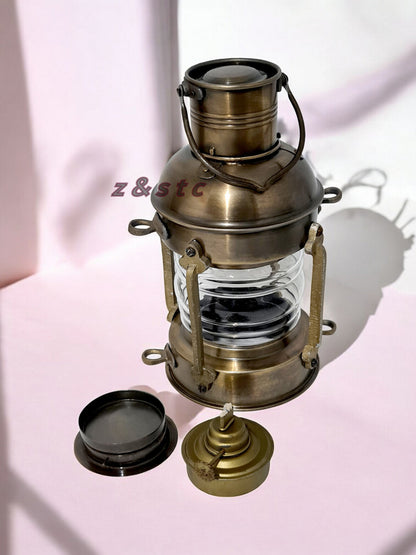 Handmade 13-Inch Nautical Lantern – Antique Brass Ship Anchor Oil Lamp