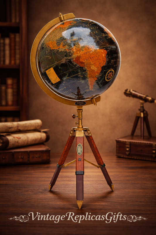 18" Antique Black Ocean World Globe on Tripod Stand Rotating Desktop Floor Globe