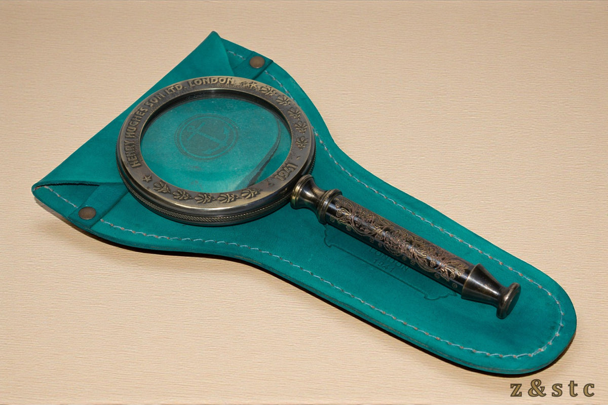 Henry Hughes Brass Handheld Magnifying Glass with Leather Cover – Vintage Replic