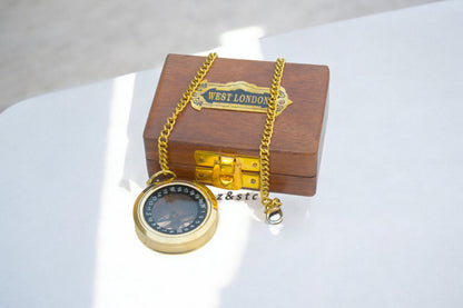 Nautical Brass Compass with Wooden box – Maritime Navigation Decor