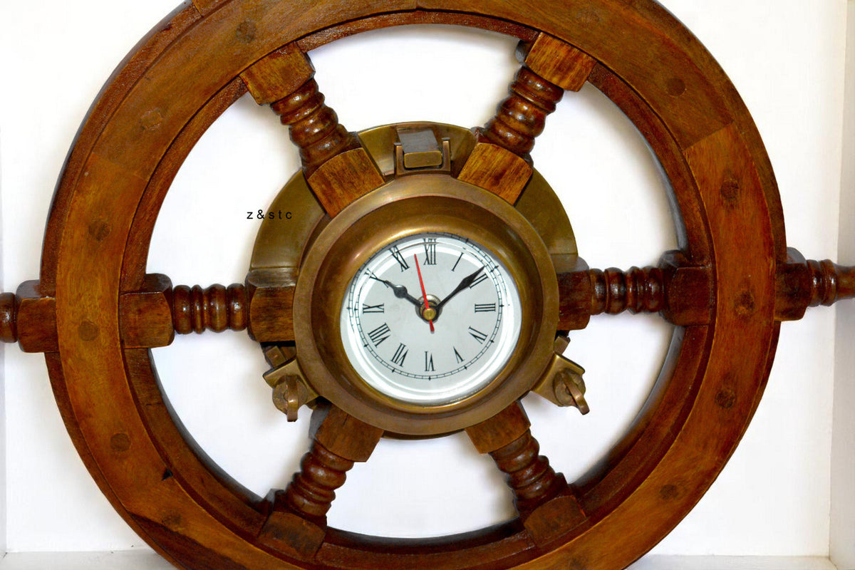 Maritime Ship Wheel Wall Clock – Nautical Theme Room Decoration