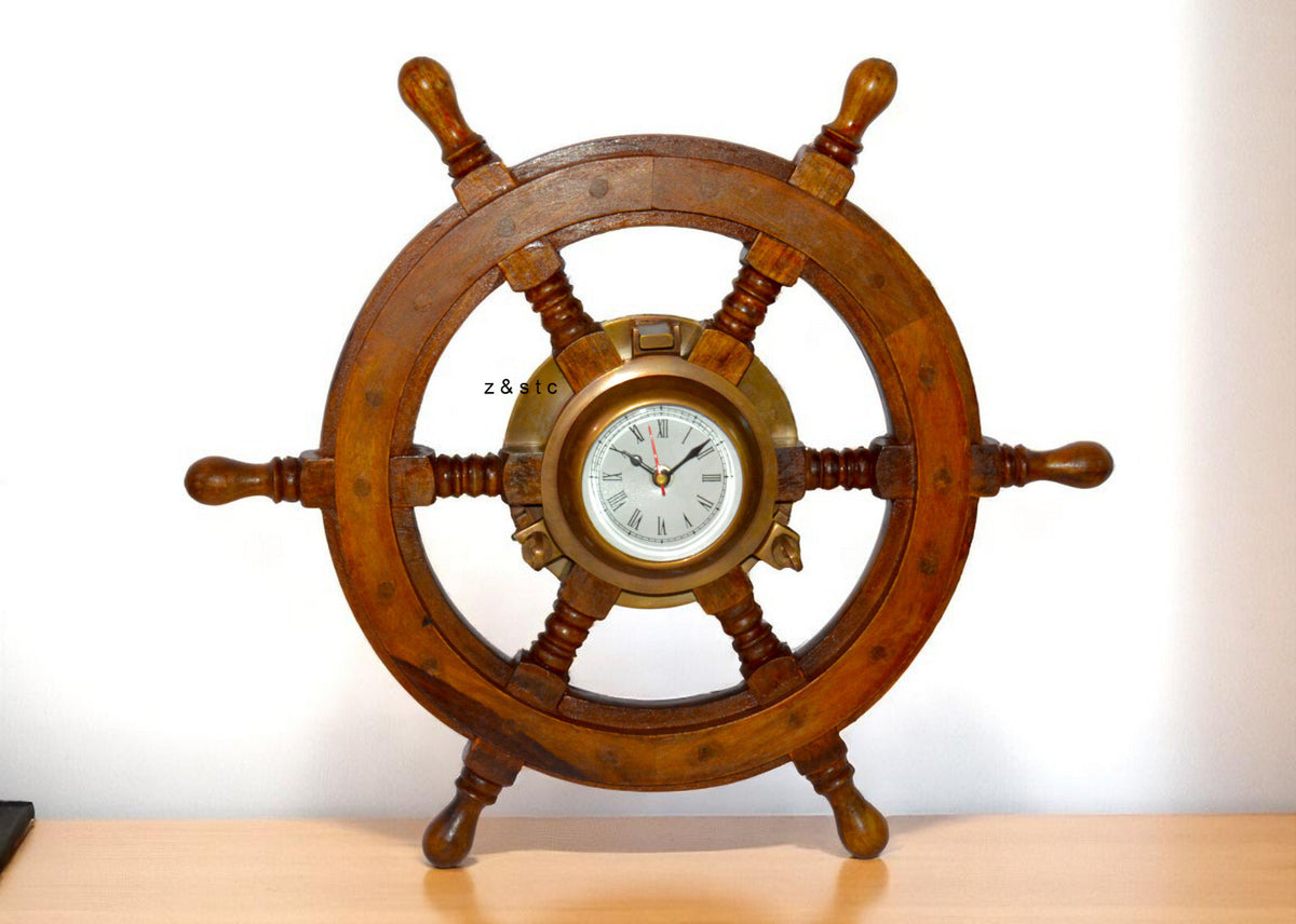 Maritime Ship Wheel Wall Clock – Nautical Theme Room Decoration