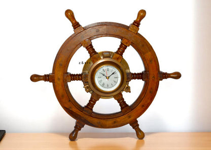 Maritime Ship Wheel Wall Clock – Nautical Theme Room Decoration