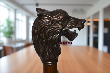 Wooden Walking Stick with Brass Lion Head Handle – Vintage Style Cane