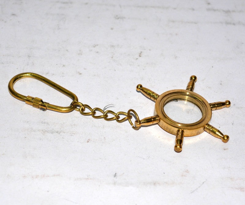 Nautical Brass Boat Wheel Keychain with Mini Magnifier Maritime Collectible Gift