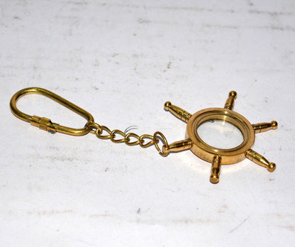 Nautical Brass Boat Wheel Keychain with Mini Magnifier Maritime Collectible Gift