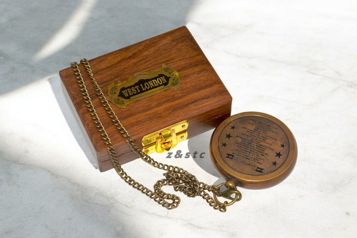 Antique Style Brass Compass in Wooden Storage Box – Classic Adventure Tool