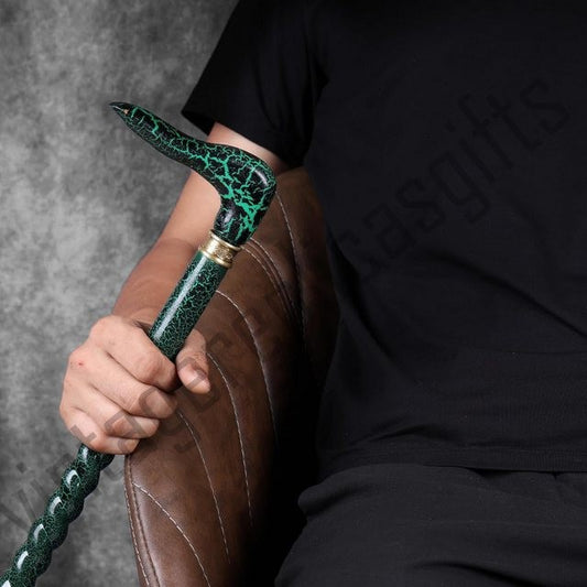 Handmade Fractal Burn Wooden Cane Green Electric Finish – Derby Handle
